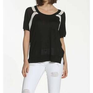 NEW LABEL+THREAD sheer trim scoop top in black